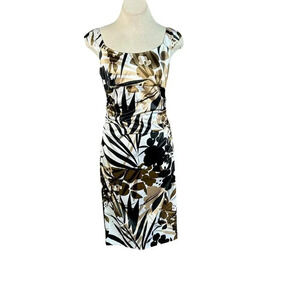 London Times Brown Floral Scoop Neck Bandage Dress Size 8